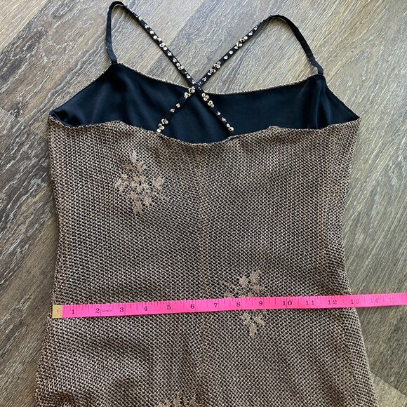 Betsey Johnson Evening Gold Metallic Floral Size M Fringe Dress - Picture 7 of 10